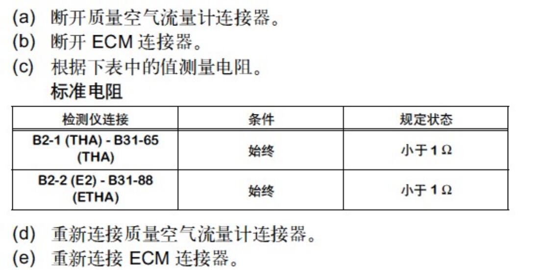 進(jìn)氣溫度傳感器的檢測 進(jìn)氣溫度傳感器的電阻檢測